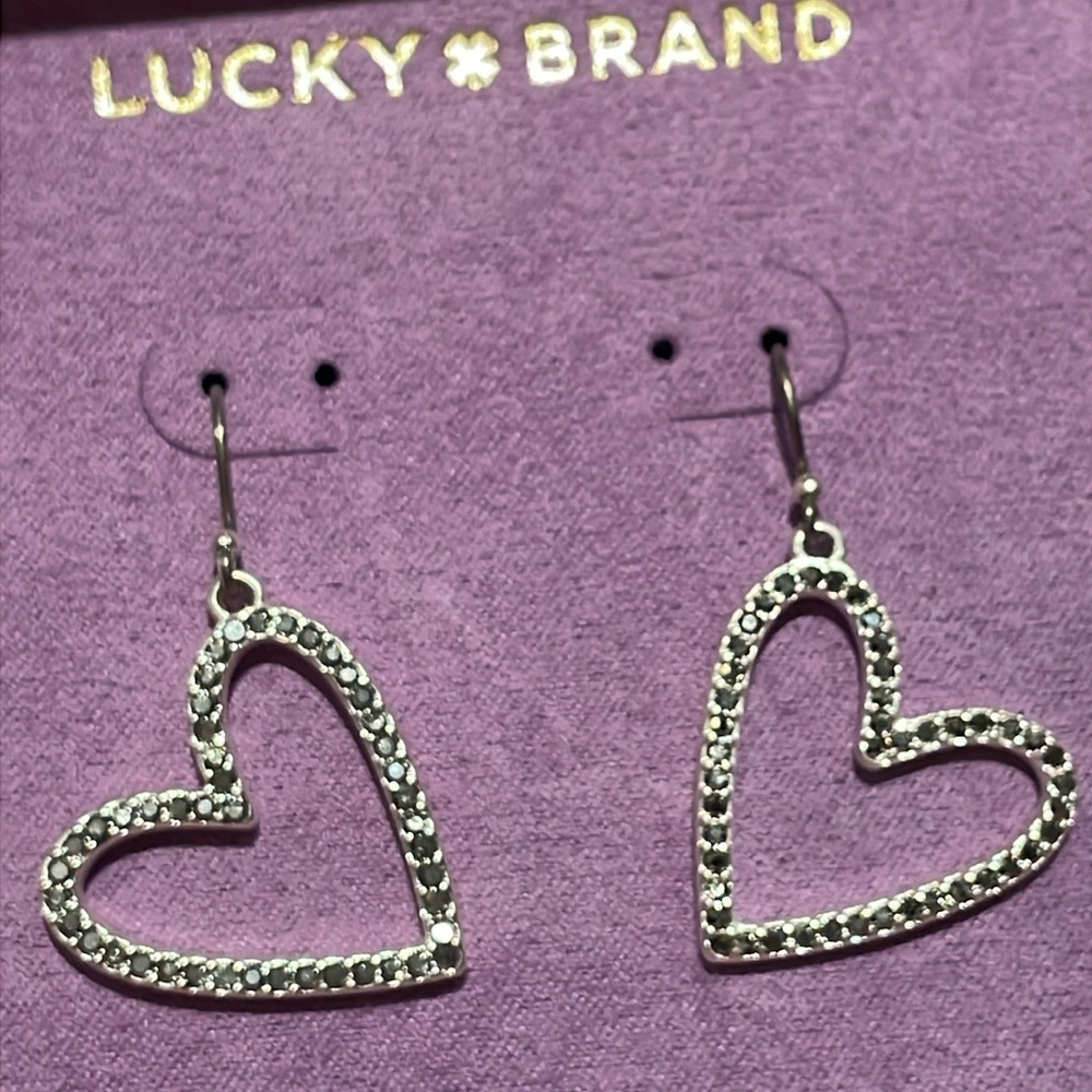 Lucky Brand Hematite Open Heart Earrings New in Box - Picture 3 of 6